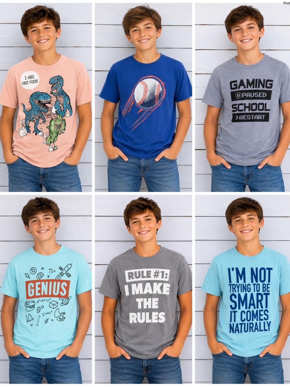 Boys' Short Sleeve Graphic Tees - 6 total- youth large
